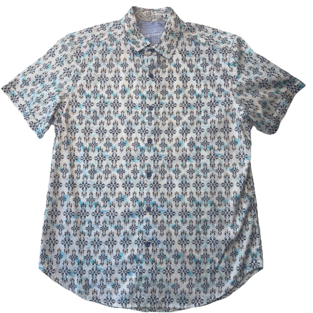 Robert Graham Mens Shirt Medium Teal Pattern Button‎ Front Flip Cuff